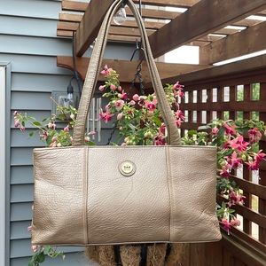 THE SAK Original Gold Pebbled Leather Small Tote Shoulder Bag with Gold Hardware